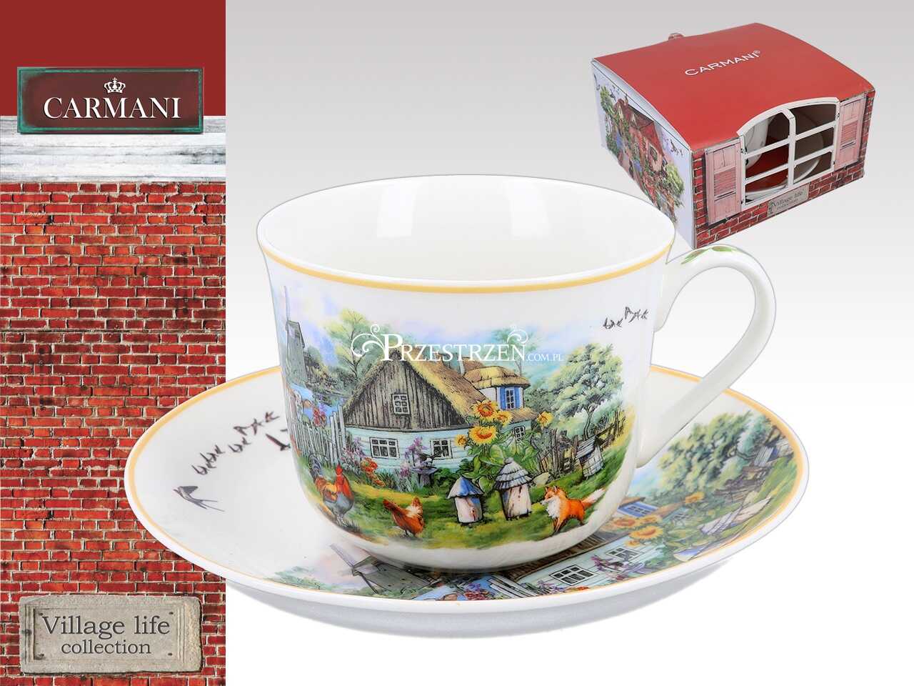 FILIŻANKA PORCELANOWA Z TALERZYKIEM Wiejska Chata CARMANI Village Life