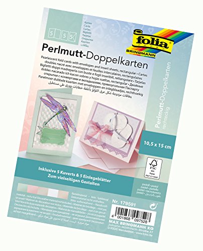 folia Folia 179591  podwójne kartki z masy perłowej, ok. 10,5 x 15 cm, 250 g/m, zestaw 5 sztuk, pastelowe  idealne na zaproszenia, kartki z życzeniami lub życzenia 179591