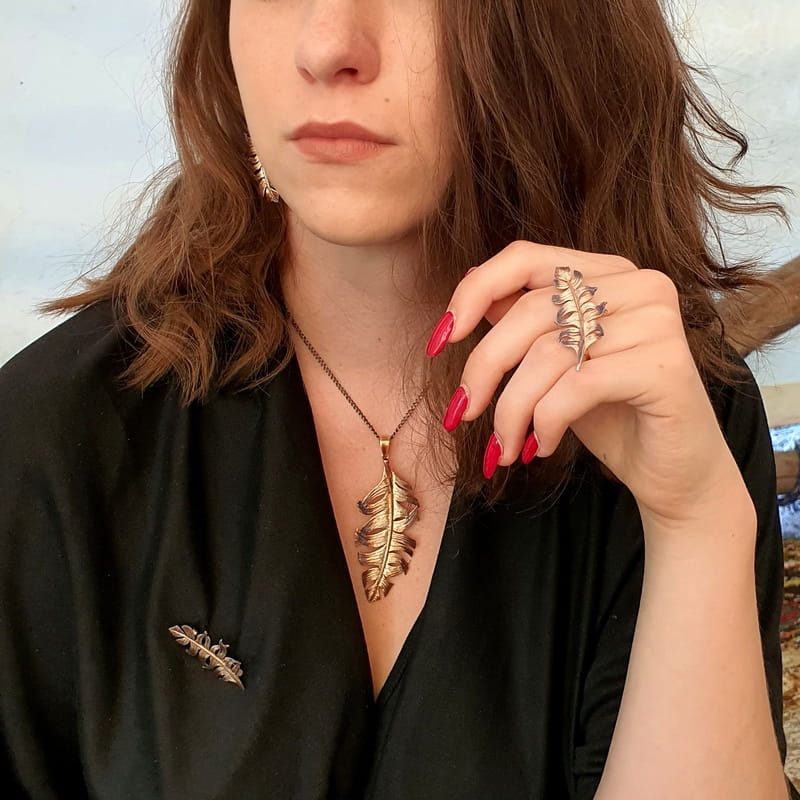 Zawieszka srebrna - Pióro brązowe II duże