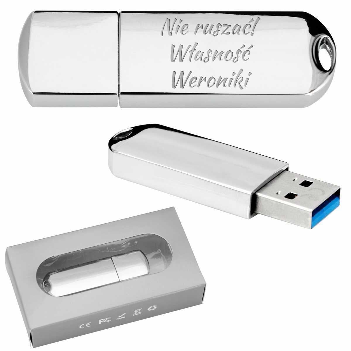Pendrive chrom 32 GB Pamięć USB 3.0 prezent z Grawerem