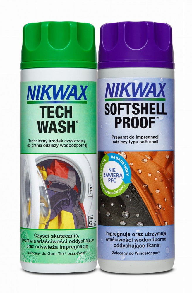 Zestaw do pielęgnacji odzieży outdoor Nikwax Tech Wash i SoftShell Proof 2x 300 ml
