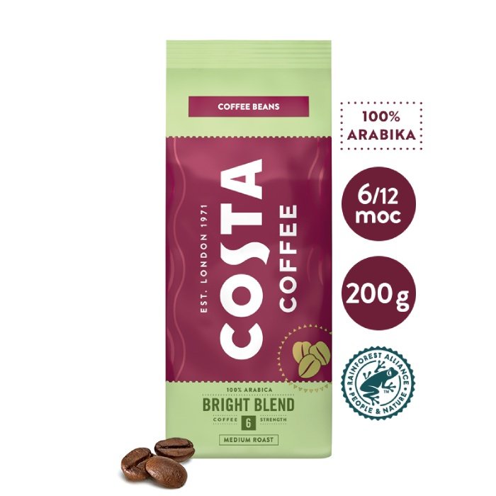 COSTA COFFEE Kawa ziarnista COSTA COFFEE BRIGHT 200 G > Zyskaj 50zł za każde wydane 500zł! Nie czekaj! 