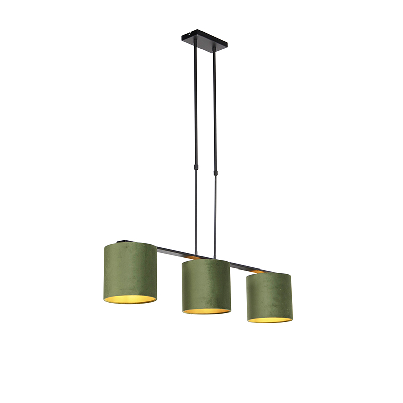 QAZQA Nowoczesna lampa wisząca czarna klosz welurowy zielony 20cm - Combi 3 Deluxe