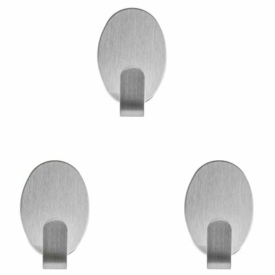 Fackelmann 61441 haczyki do przyklejenia Ellipse wykonana ze stali nierdzewnej, 3 sztuki, srebrny, 4,1 x 2,4 x 2 cm 61441