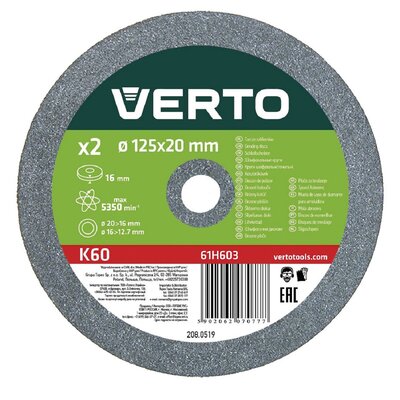 Verto Tarcza do szlifierki stołowej 125x16x12,7mm, 2 sztuki, , 61H603