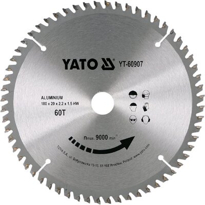 Yato PIŁA TARCZOWA Z WĘGLIKIEM WOLFRAMU DO ALUMINIUM 180 20MM YT-60907