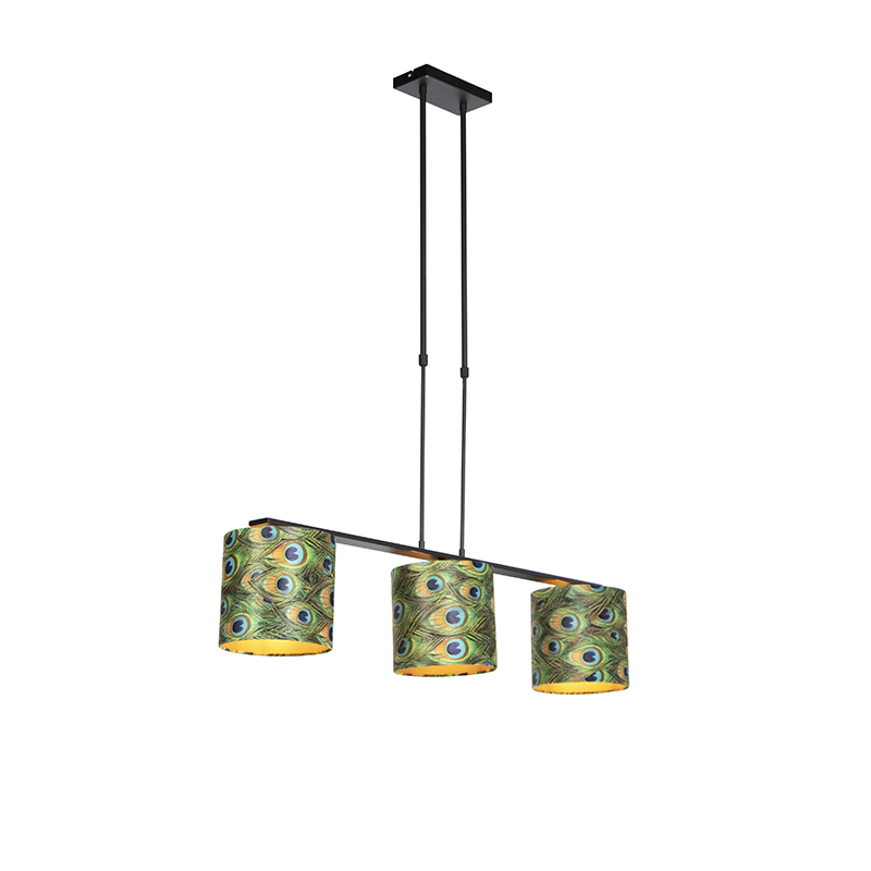 QAZQA Nowoczesna lampa wisząca stal klosz welurowy pawie oczka 20cm - Combi 3 Deluxe