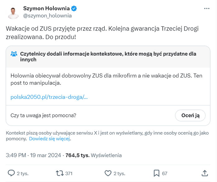 @szymon_hołownia, X, 19.03.2024 r.