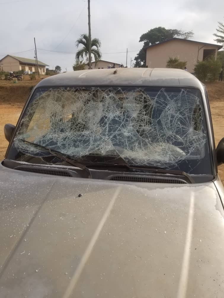 A car was destroyed at Krobia Asante Technical and Vocational School