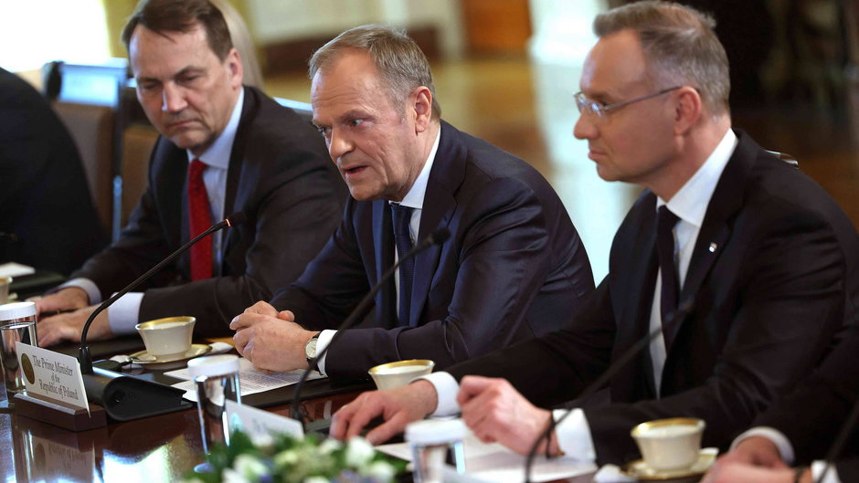 Radosław Sikorski, Donald Tusk, Andrzej Duda, fot. Kevin Dientsch