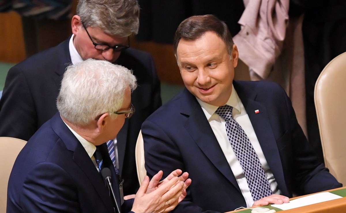 Prezydent RP Andrzej Duda, szef MSZ Jacek Czaputowicz i szef BBN Paweł Soloch podczas debaty generalnej 73. sesji Zgromadzenia ONZ