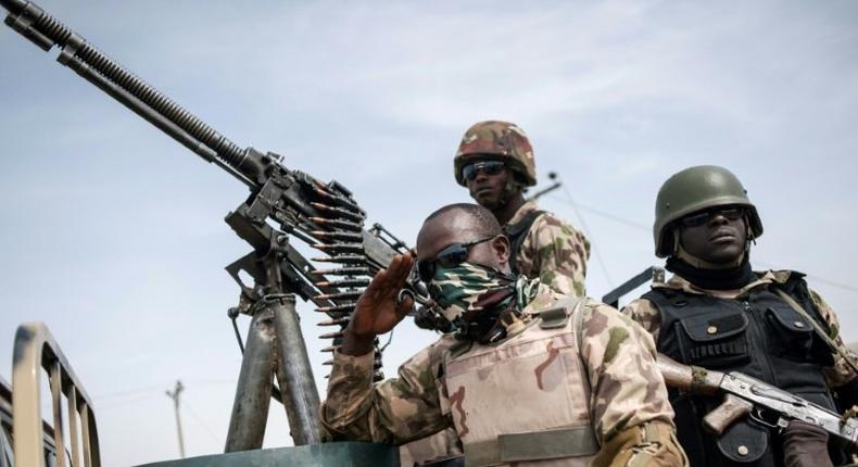 Nigerian soldiers fighting Boko Haram terrorists in northeast