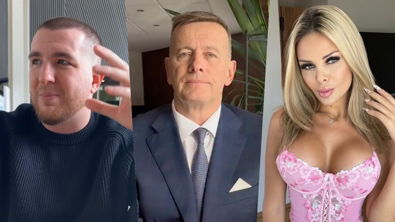 Influencer Bergino, bývalý predseda NR SR Boris Kollár a jeho exasistentka Laura Vargová. 