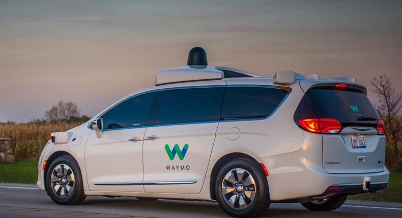 A Waymo self-driving Chrysler Pacifica minivan.