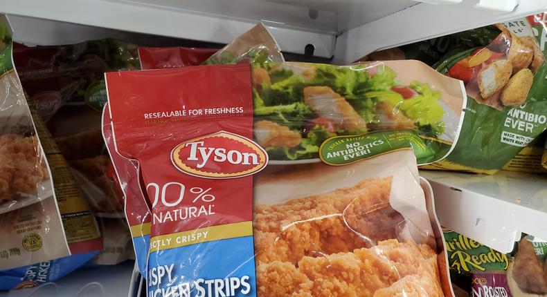 Tyson brand meat product on store shelf, Dublin, California.