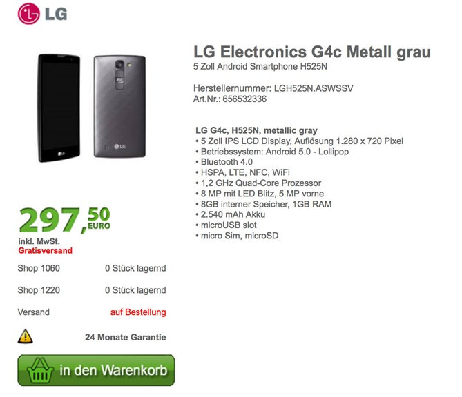 LG G4c pojawił się w pewnym niemieckim sklepie