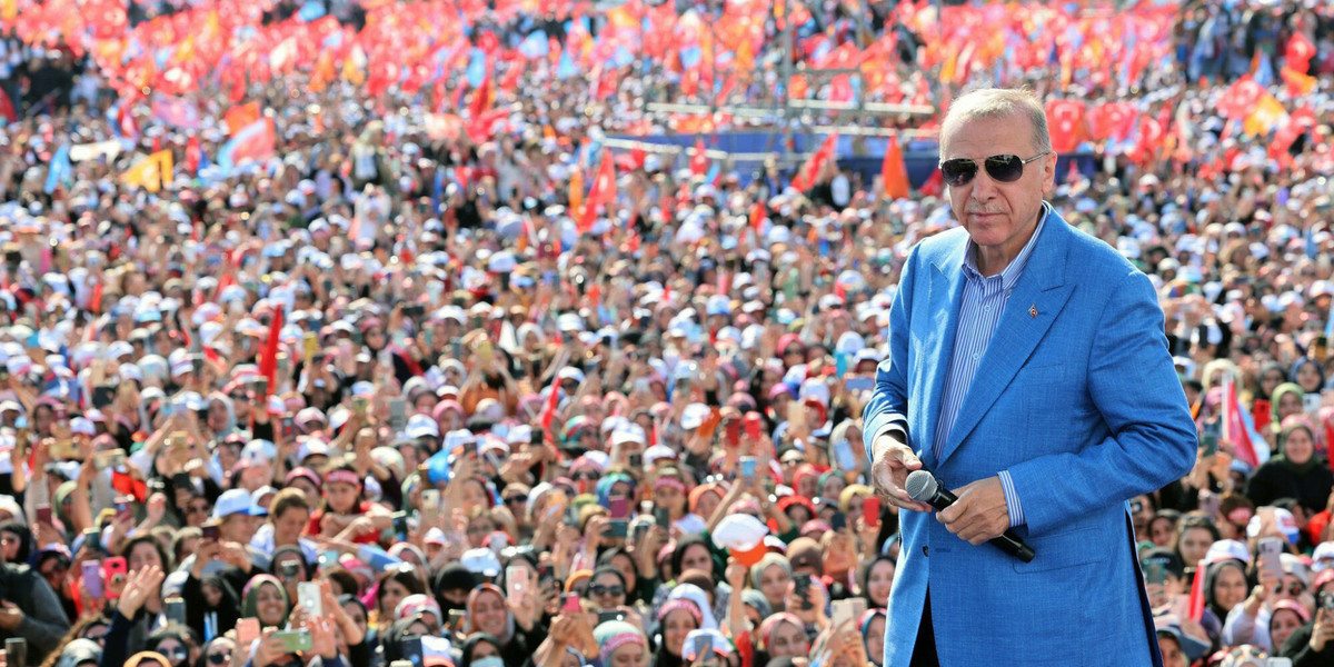 Recep Tayyip Erdogan na wiecu wyborczym