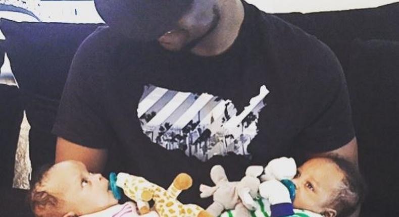 Paul Okoye with his babies, Nathan and Nadia