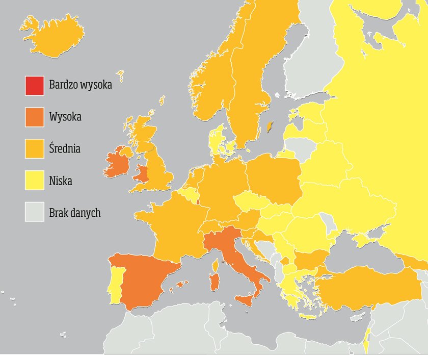 Intensywność działania wirusa grypy według ostatnich danych Europejskiego Centrum ds. Zapobiegania i Kontroli Chorób