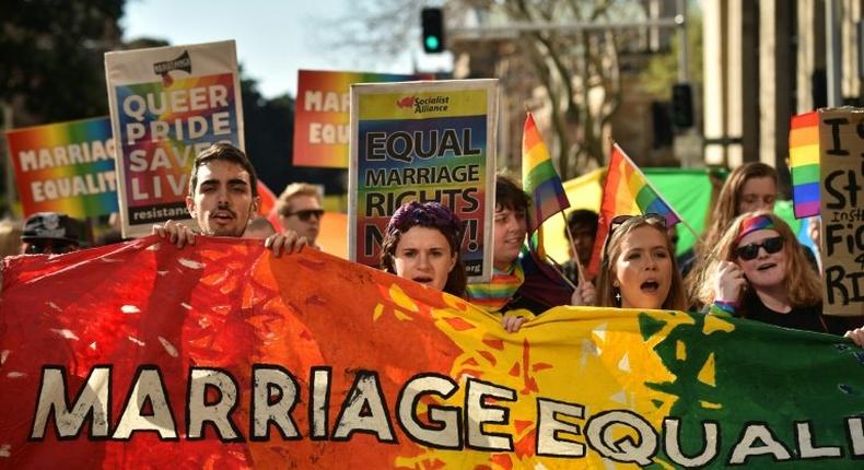 Supporters of same-sex marriage march in Sydney