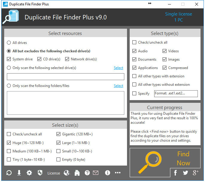 Główne okno programu do usuwania duplikatów plików - Duplicate File Finder Plus