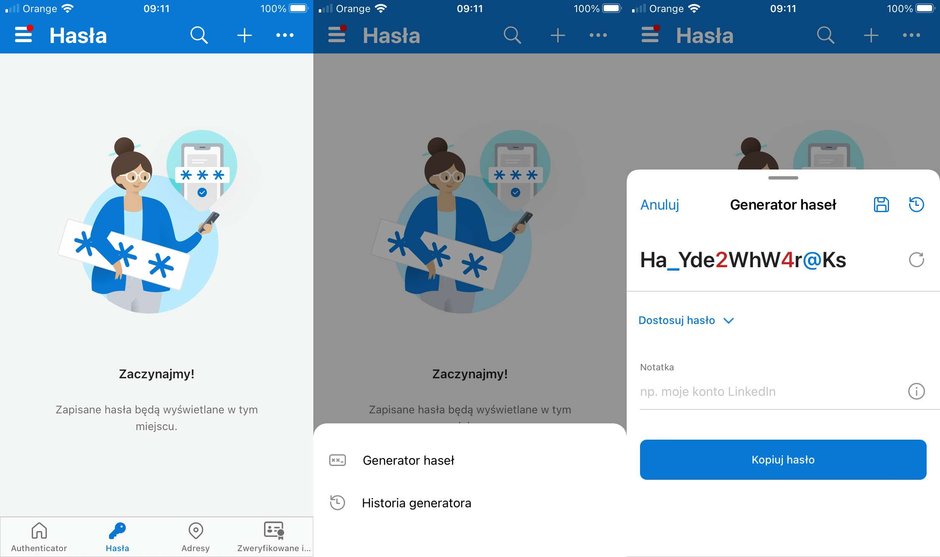 Microsoft Authenticator w prosty i wygodny sposób pozwala wygenerować bezpieczne hasła dla stron internetowych