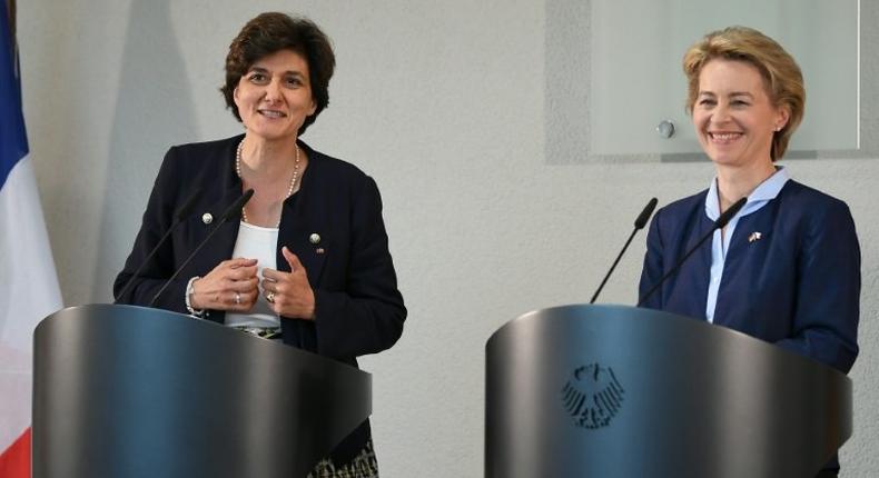 German Defence Minister Ursula von der Leyen (R) and her new French counterpart Sylvie Goulard address a press conference at the Defence Ministry in Berlin on June 1, 2017