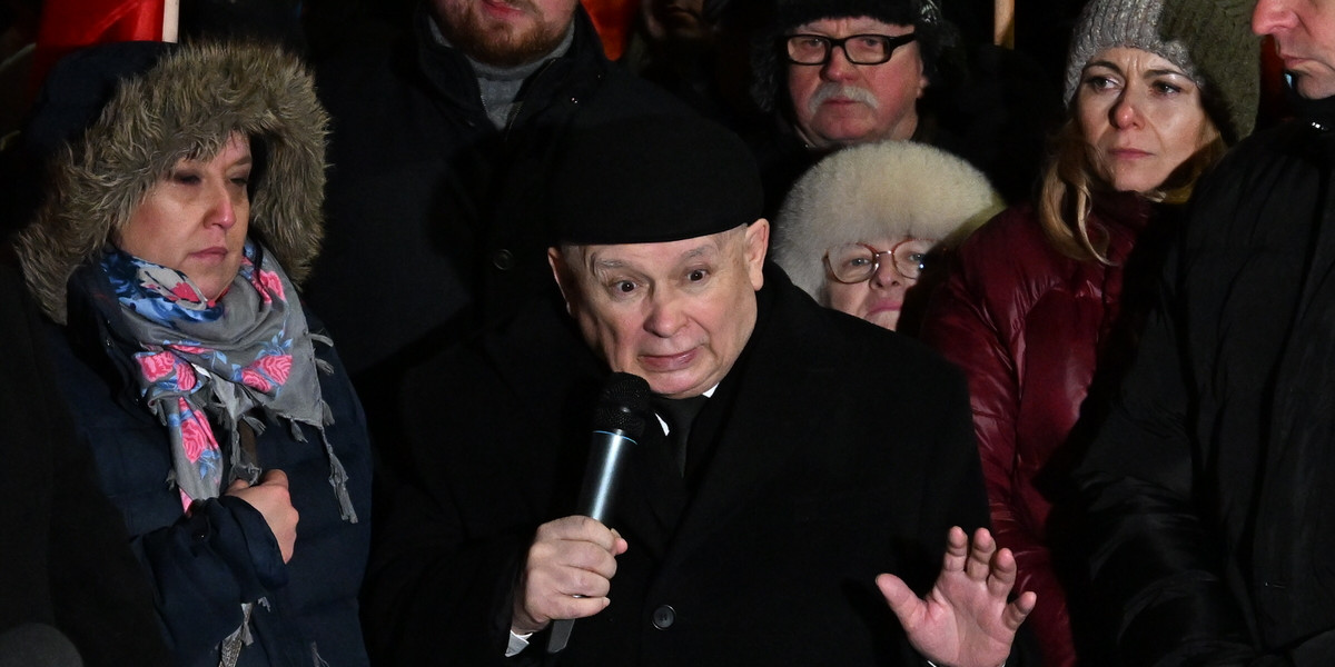 Jarosław Kaczyński przemawiał podczas protestu w Przytułach Starych.