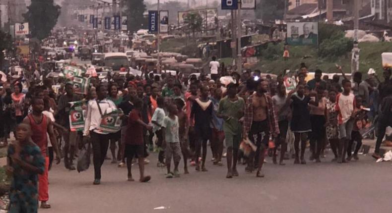 Wild jubilation erupts in Abia over Labour Party’s guber victory. [Twitter:@vikkokore]