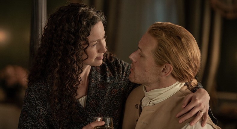 Jamie (Sam Heughan) and Claire (Caitrona Balfe) in Outlander season seven, part two.Starz