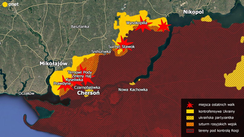Mapa z walkami w rejonie Chersonia