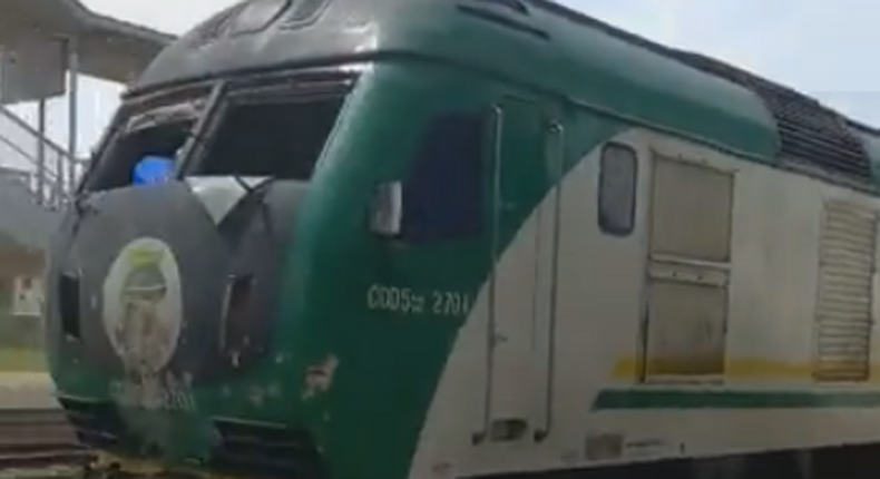 A train attacked on the Abuja-Kaduna rail line [Twitter/@ShehuSani]