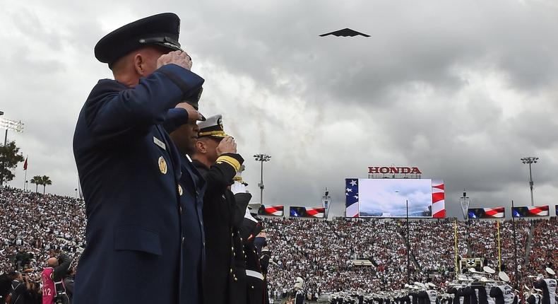 Air Force B-2 Spirit stealth bomber Rose Bowl college football flyover
