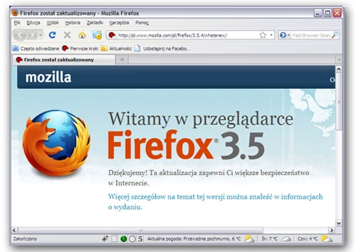 Aktualizacja przeglądarki internetowej Firefox do wersji 3.5.4