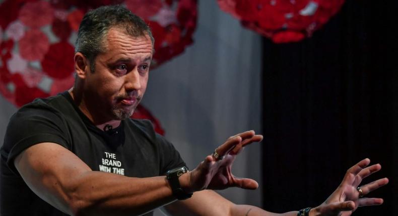 Brazilian theater director Roberto Alvim gestures during an interview with AFP on July 18, 2019