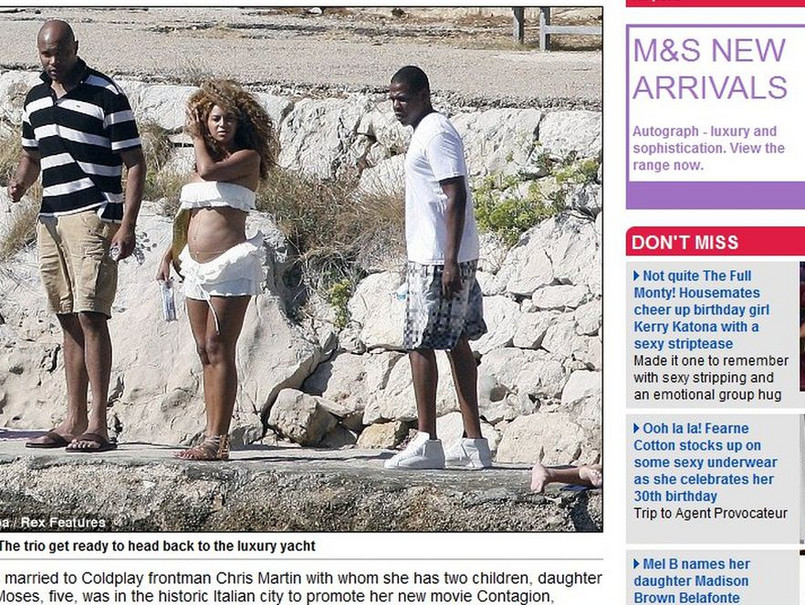 Beyonce w bikini pokazuje ciążowy brzuszek. Źródło: dailymail.co.uk