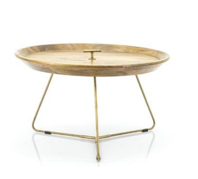 «Medina»-Sidetable mit Mangoholz-Platte und Eisen-Untergestell im Messing-Look von 508 all kinds für 220 Franken. 