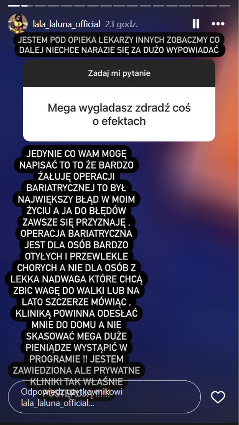 Laluna żałuje operacji.