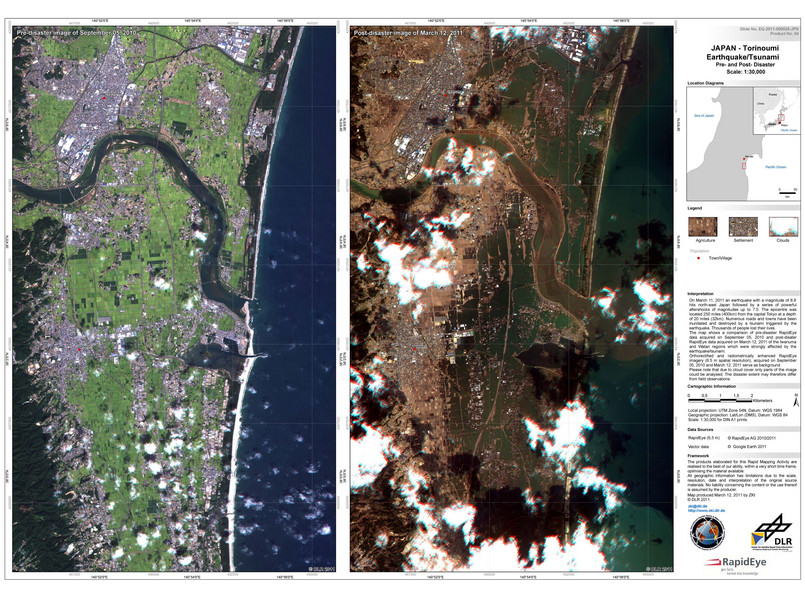 Japonia przed i po tsunami na zdjęciach z kosmosu