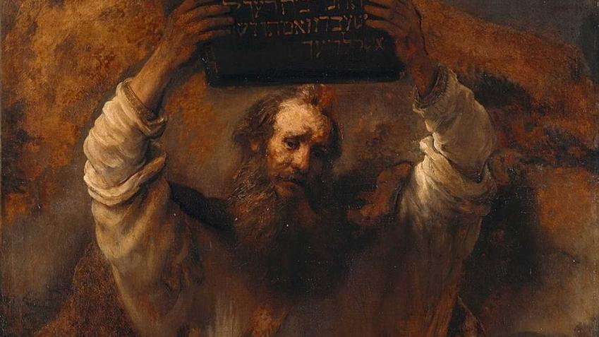 Mojżesz trzymający tablice z Dziesięcioma Przykazaniami, obraz Rembranta
