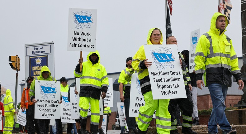 Longshoremen striking at the Port of Baltimore.Kevin Dietsch/Getty Images