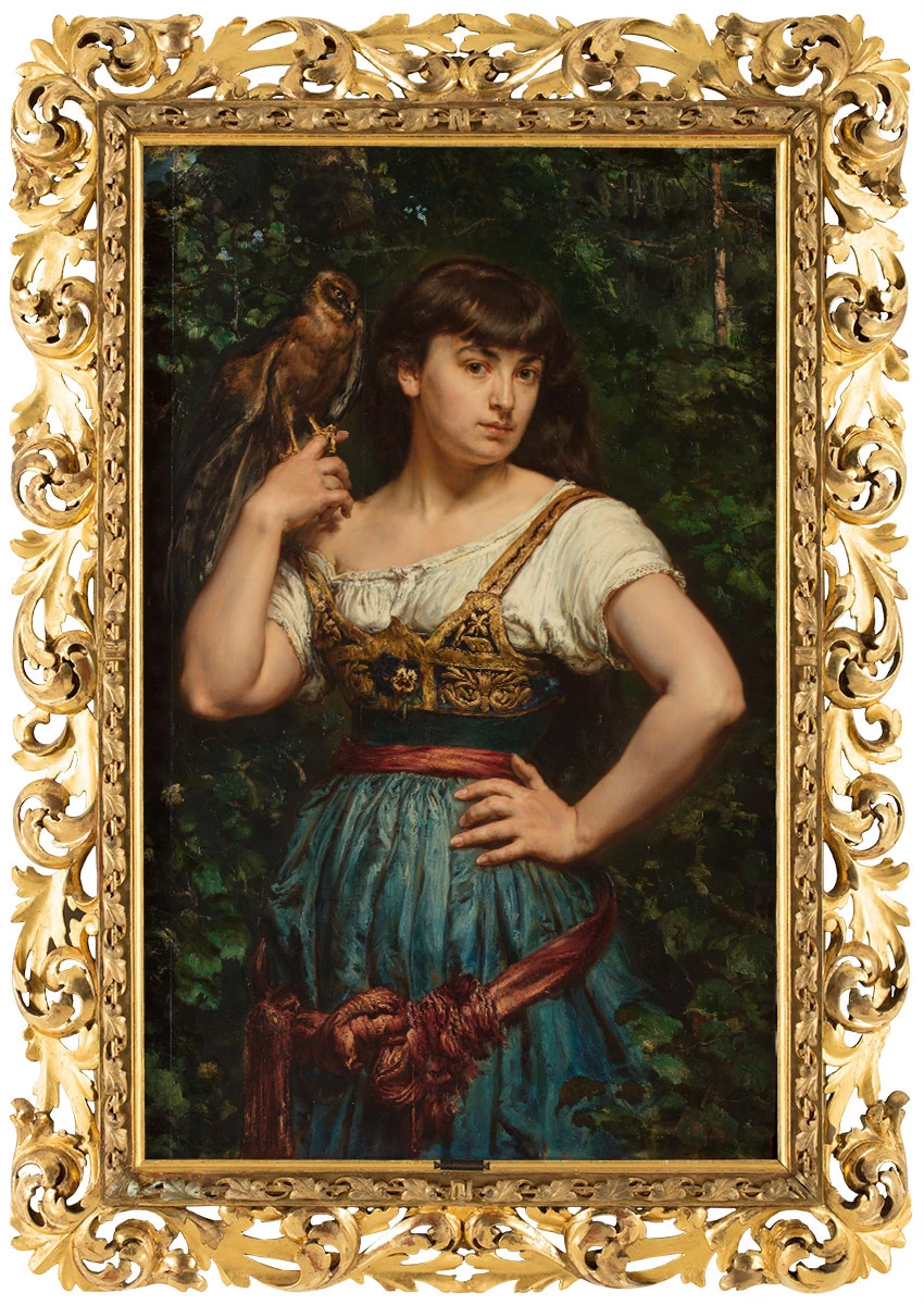Jan Matejko, Portret córki Heleny z krogulcem, 1882-83 (rekordowa transakcja z grudnia 2022 roku – Polswiss Art)