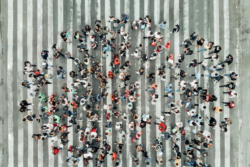 High Angle View Of People forming a speech bubble