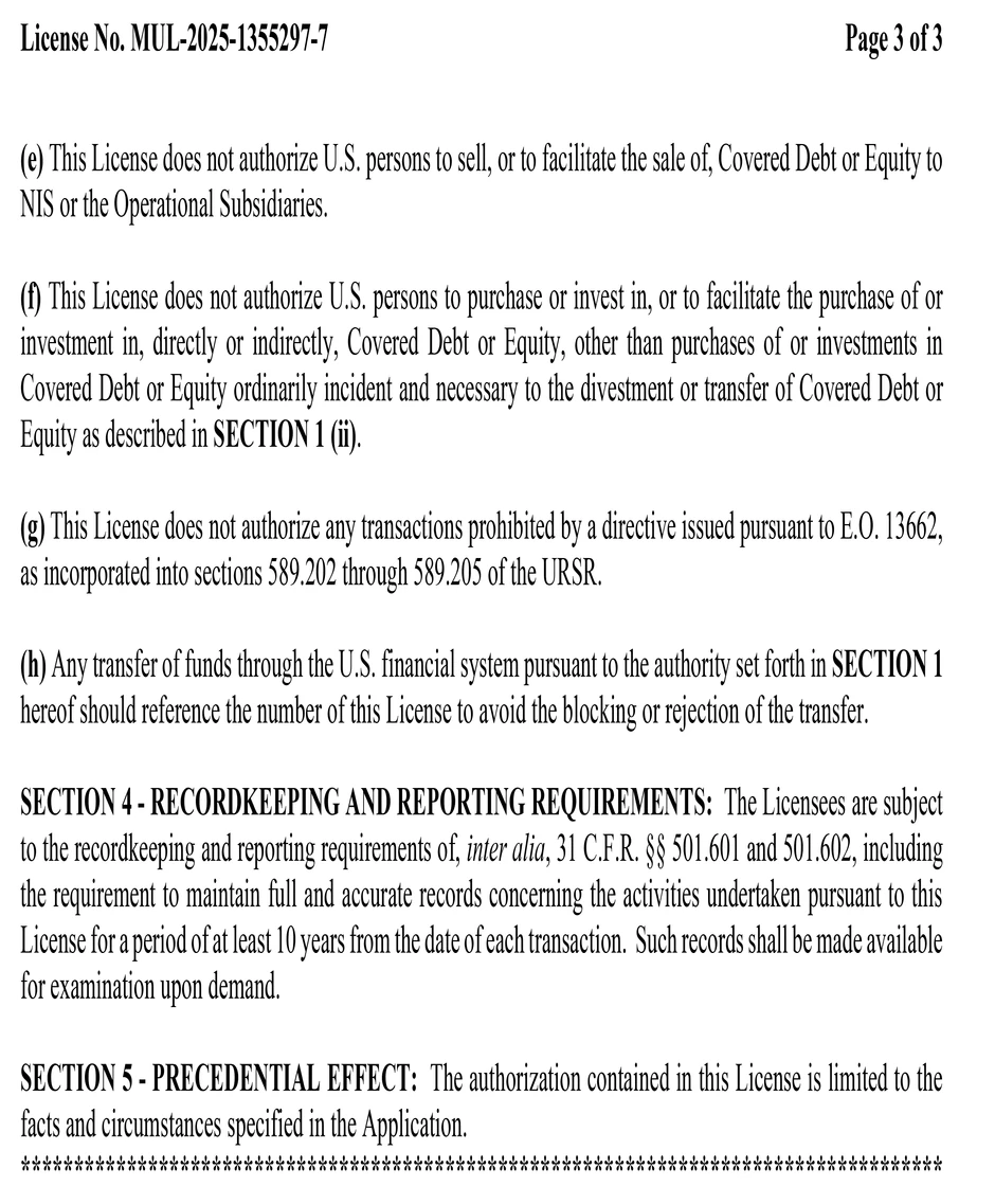 Licenca oko sankcija NIS-u