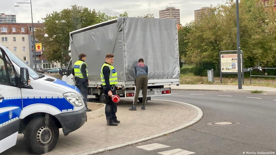 Policyjna kontrola na granicy z Polską we Frankfurcie nad Odrą (22.09.2023)