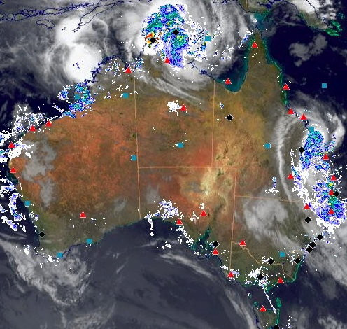 Cyklony widoczne na radach Biura Meteoroligicznego Australii , fot. www.bom.gov.au