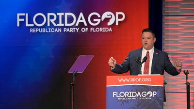 Florida Party of Florida Chairman Christian Ziegler addresses attendees at the Republican Party of Florida Freedom Summit, in November 2023 in Kissimmee, Florida.Phelan M. Ebenhack/AP