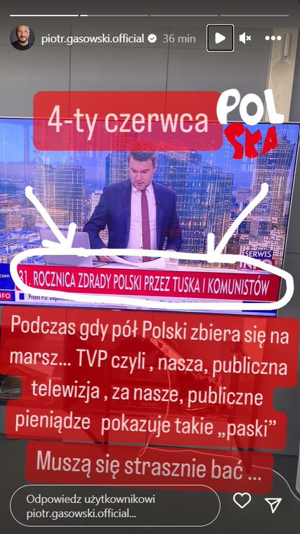 InstaStory z profilu Piotra Gąsowskiego