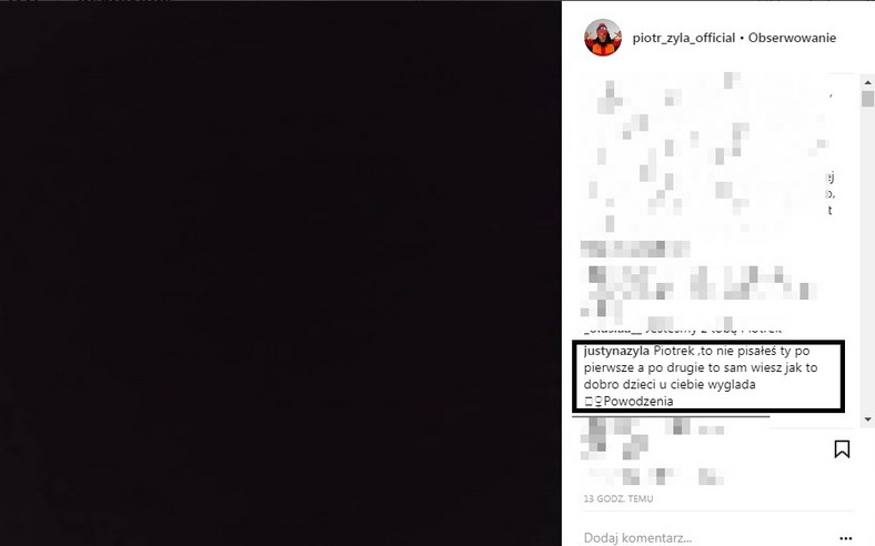 Komentarz żony Piotra Żyły na Instagramie skoczka