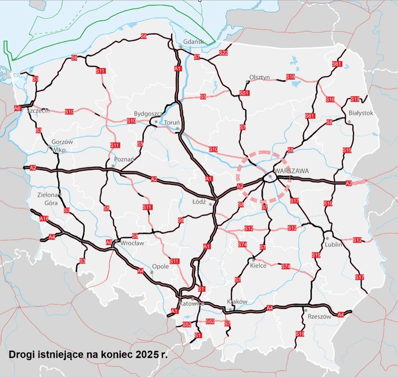 Polska sieć autostrad i dróg ekspresowych w 2025 r.